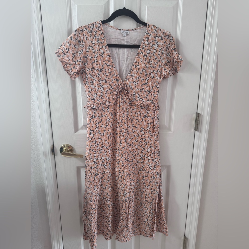 Floral Tie-Front Peach Maxi Dress